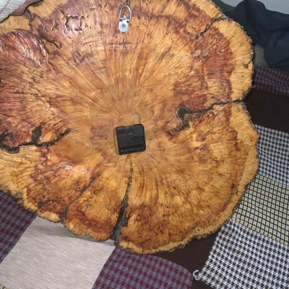 vintage 80s 90s wood slab clock live edge mcm tree trunk handmade - Picture 2 of 5